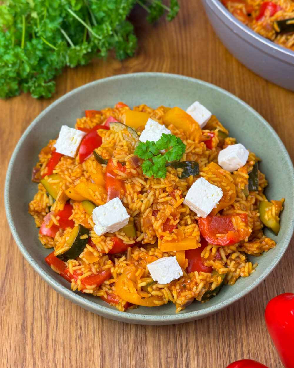 Gemüse Reispfanne mit Feta (One Pot Rezept)